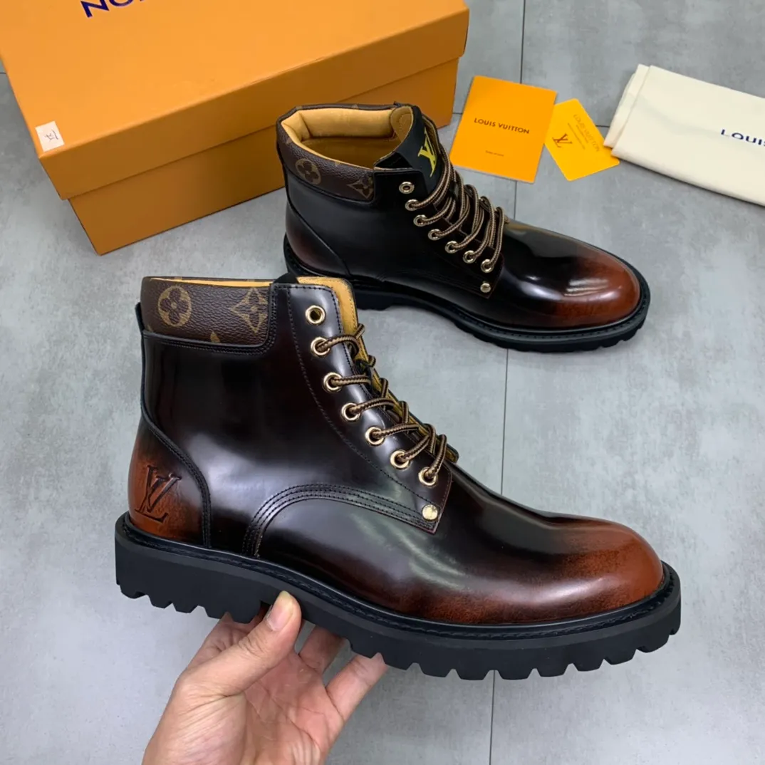 Men's men's shoes💰P620💰[New model]🆘Water-dyed cow lining LV Louis Vuitton business high-top leather shoes, made of original imported Italian 🇮🇹 open-edge bead-rubbed open-edge bead cowhide, full cowhide lining, carefully handmade by professional shoemakers, the original version is specially designed for wear-resistant outsole. Standard code 38-44 burgundy blue🉑️select